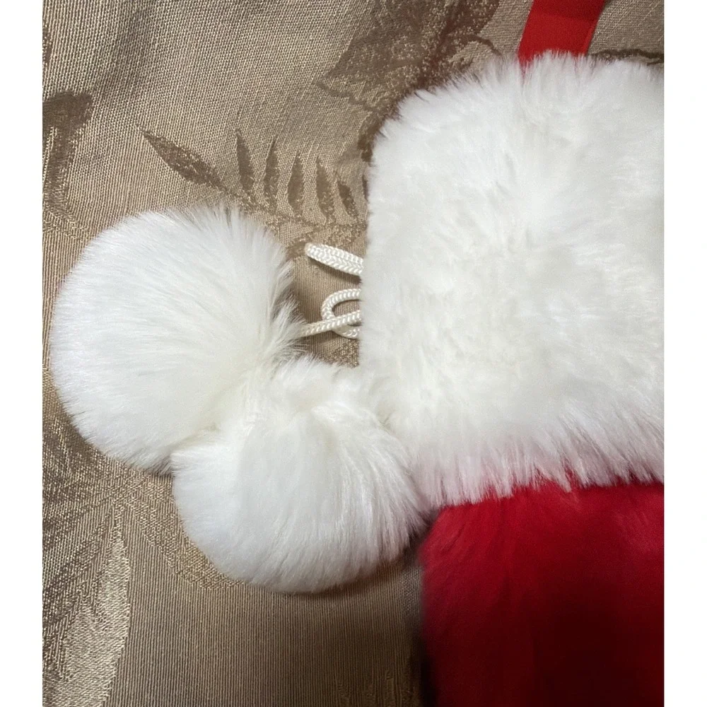 TARGET Tom's Toys Red & White Fluffy Plush Christmas Stocking Pom poms